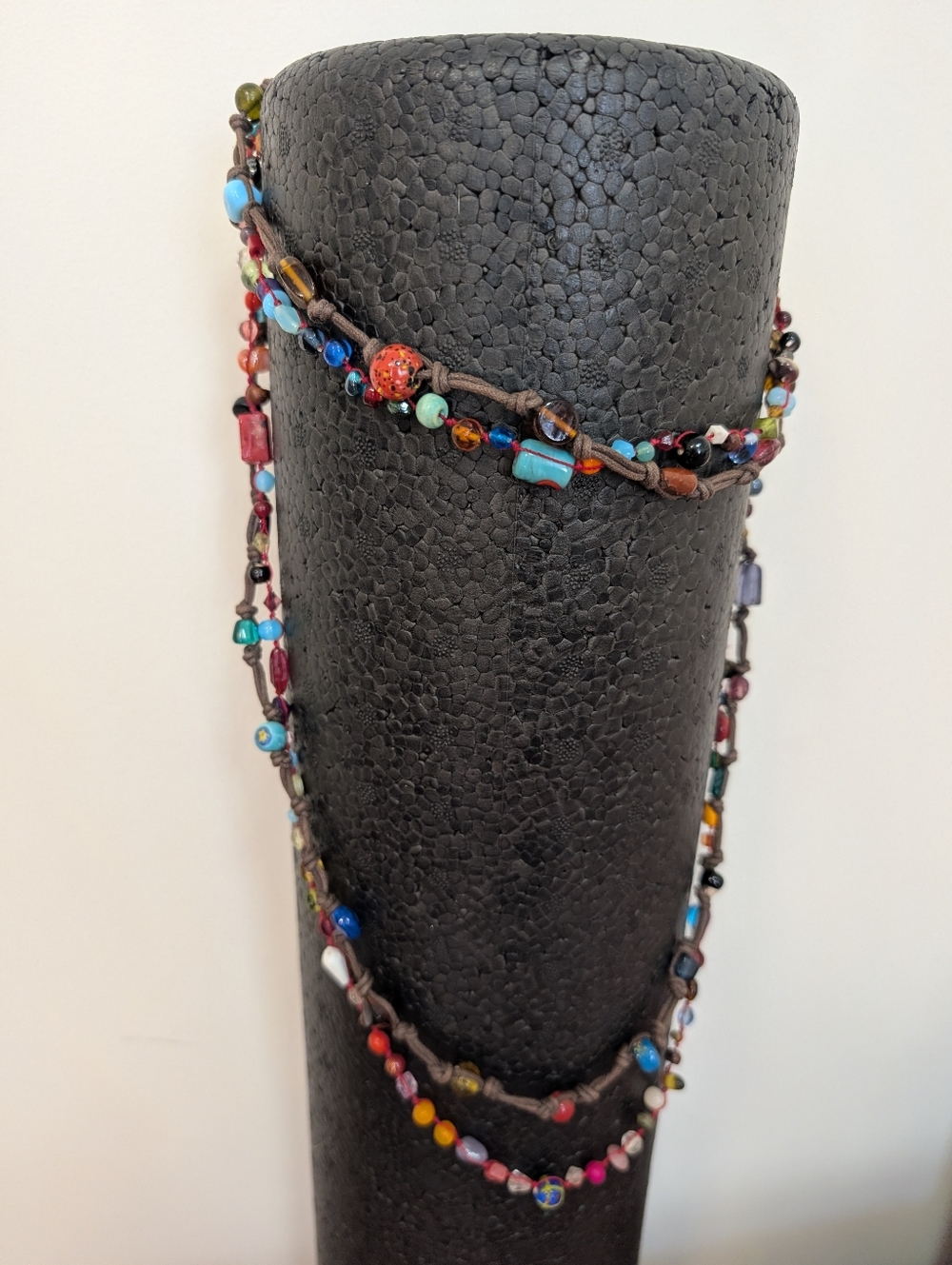 Bohemian Layering Necklace- Artisan Glass & Ceramic Knotted